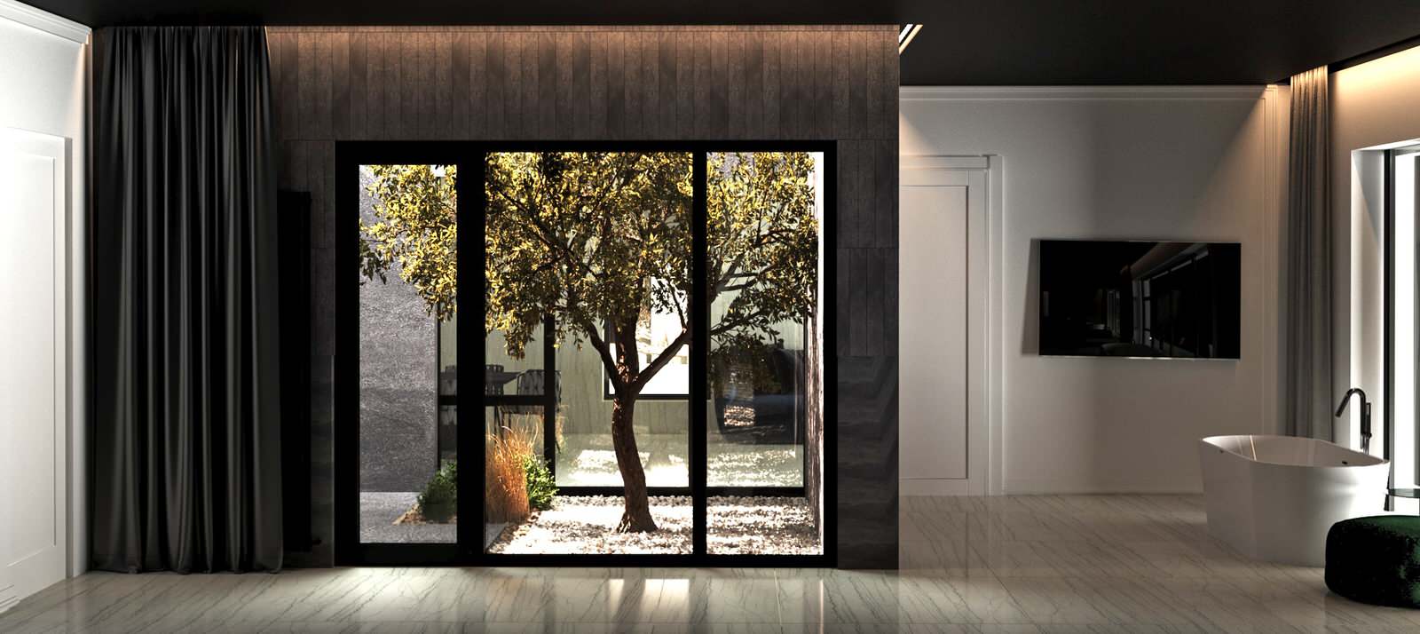 Апартаменты с деревом в центре номера