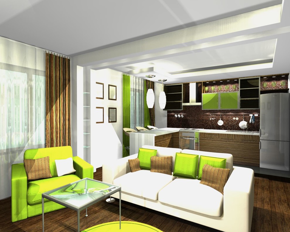 Единое пространство небольшой квартиры в 2-х вариантах