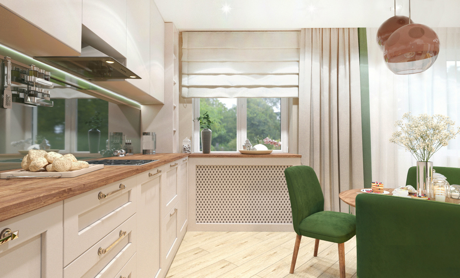 Стильные кухня и гостиная