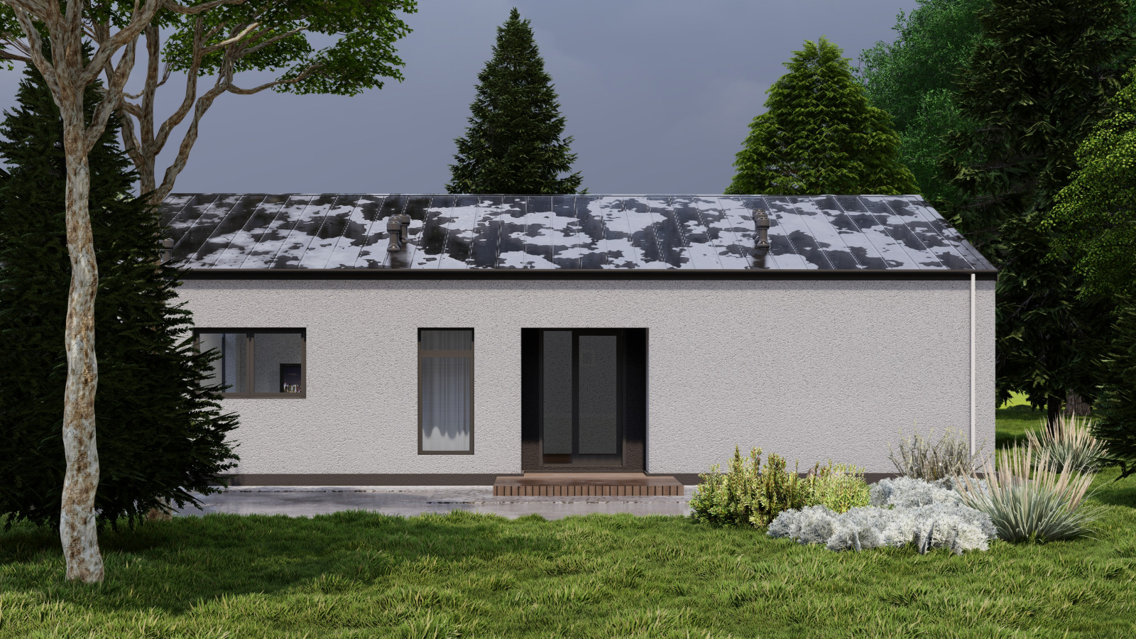 Одноэтажный дом с кухней-гостиной, вторым светом, кабинетом и двумя спальнями