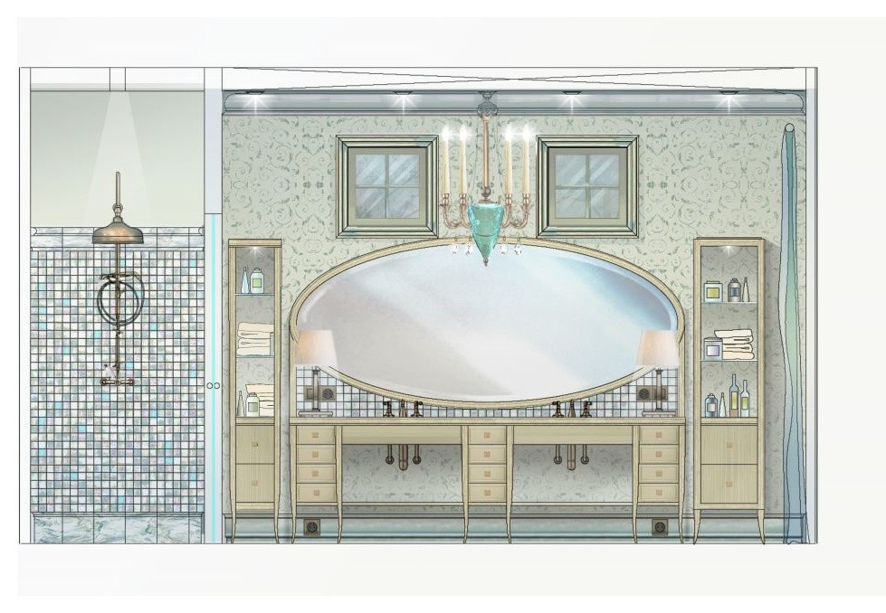 Интерьер ванной комнаты в стиле русской усадьбы