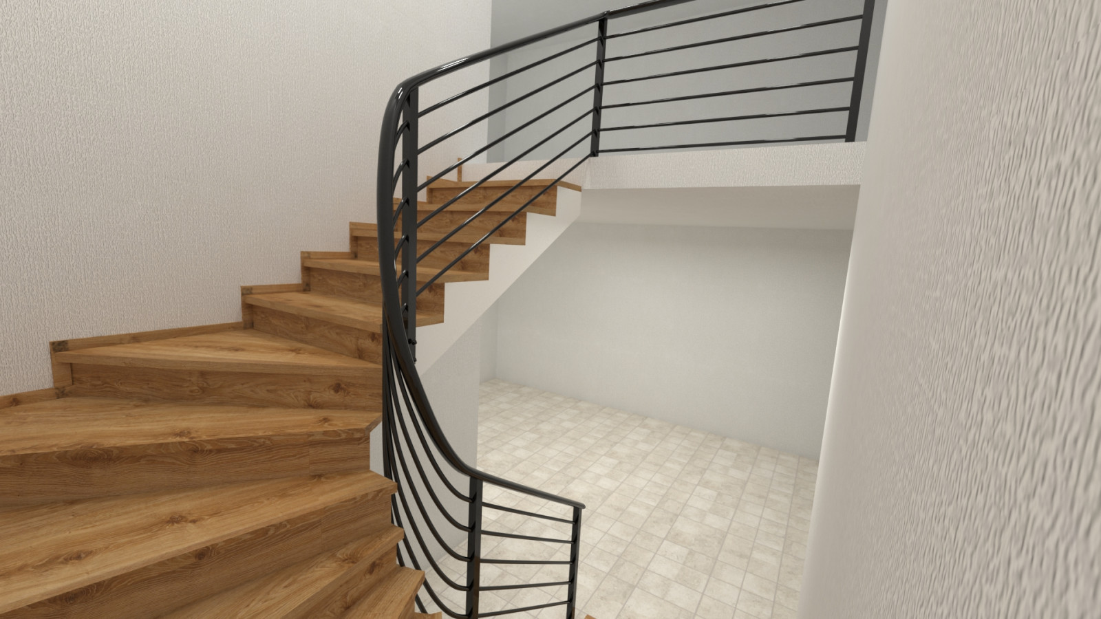 Обложка проекта: Забежная лестница с металлическим ограждением