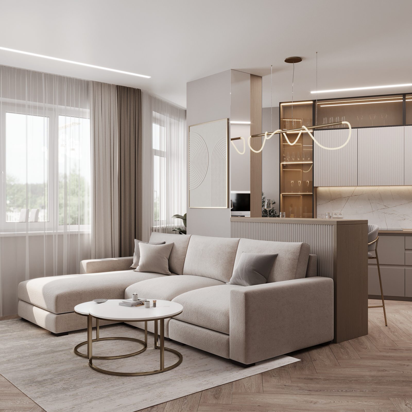 Проект кухни-гостиной ЖК Каскад