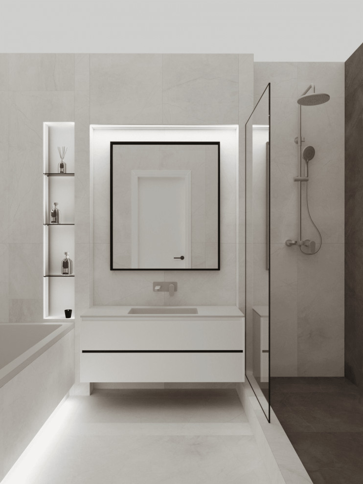 Монохромный минимализм в дизайне квартиры 100 кв. м. для семейной пары