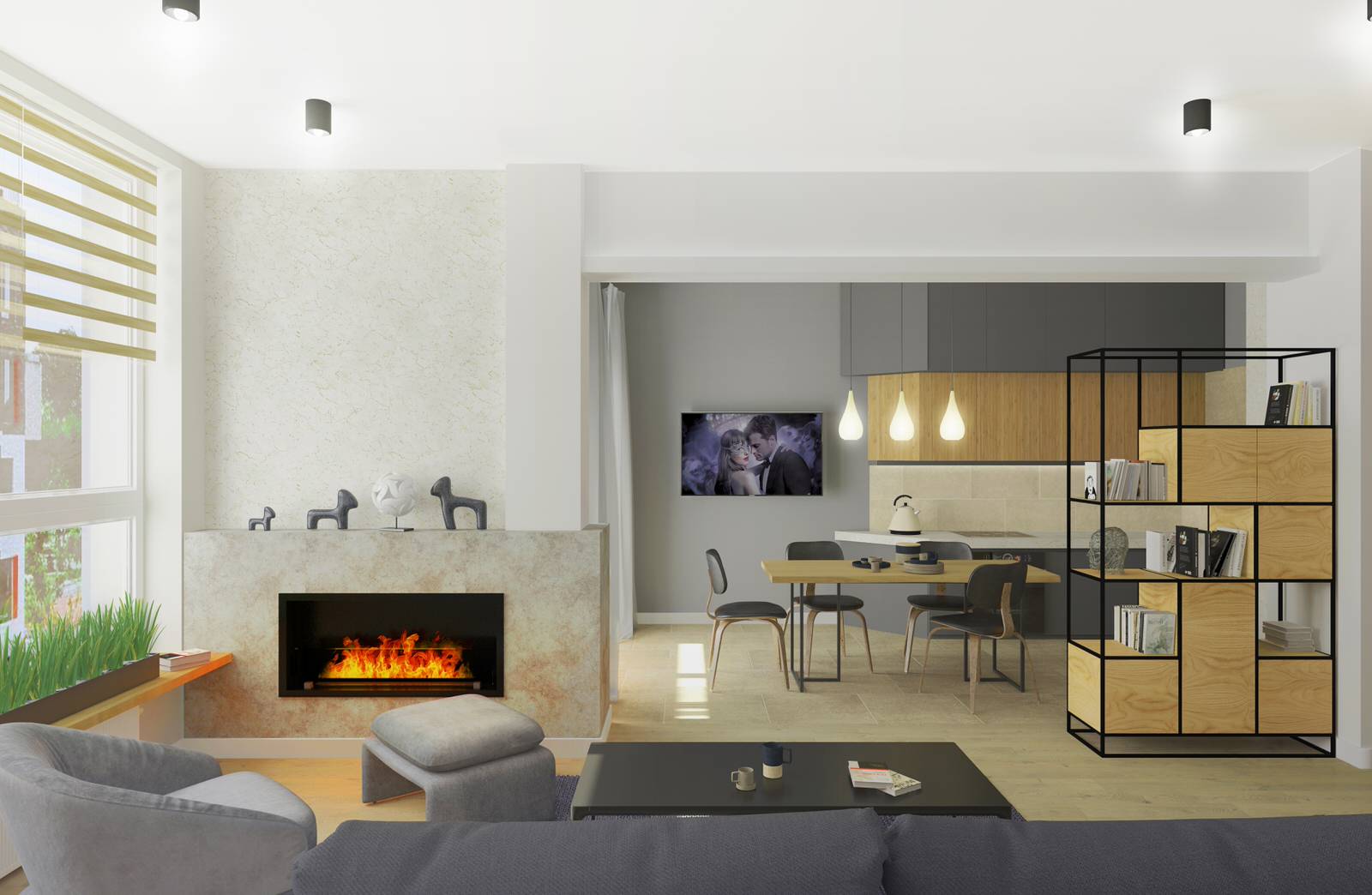 Стиль минимализм + лофт.  "Графит и картон"