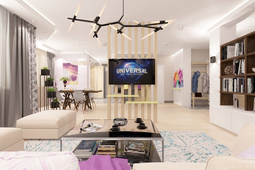 Оформление кухни-гостиной для прекрасной молодой пары.