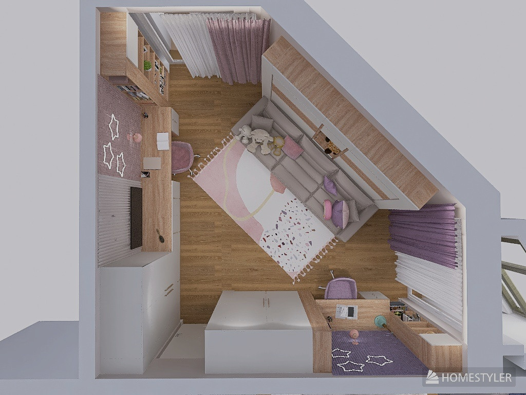 Трапецевидная детская для 2 девочек в розово-сиреневом