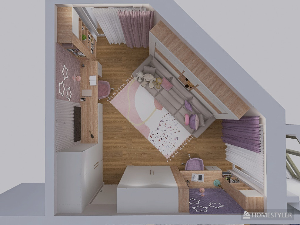 Трапецевидная детская для 2 девочек в розово-сиреневом