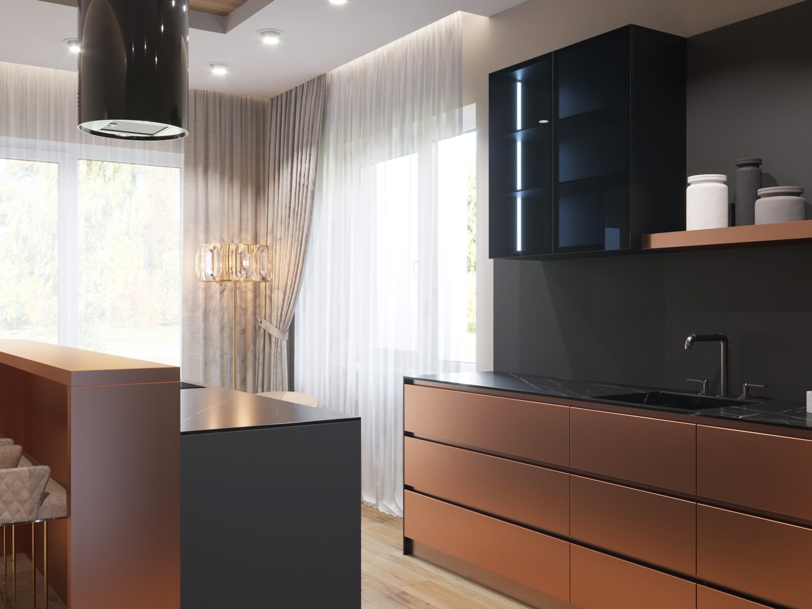 Проектирование кухни с яркими фасадами