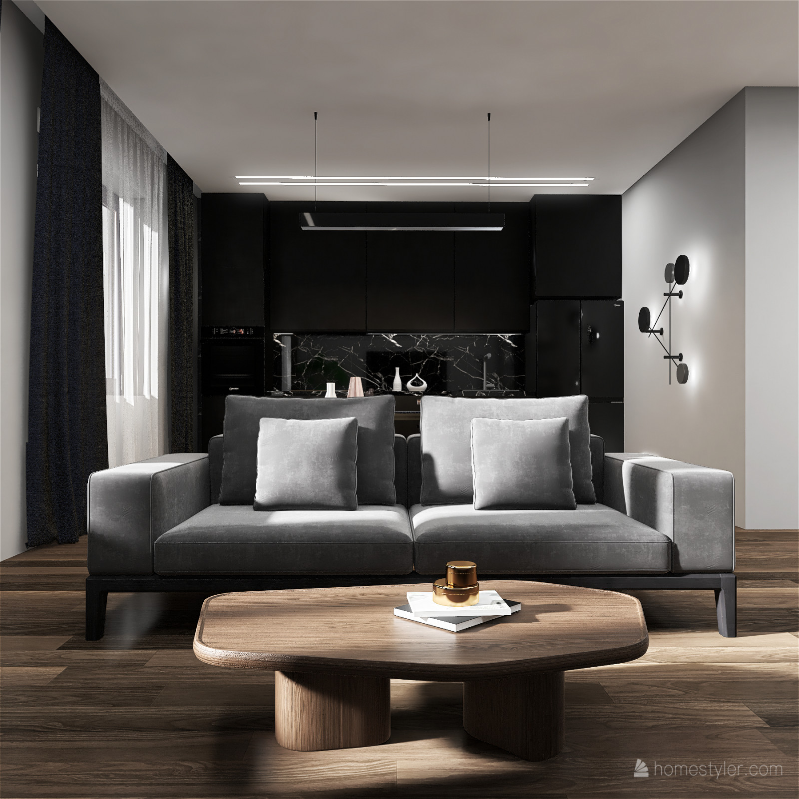 Обложка проекта: Кухня-гостиная для семейной пары без детей