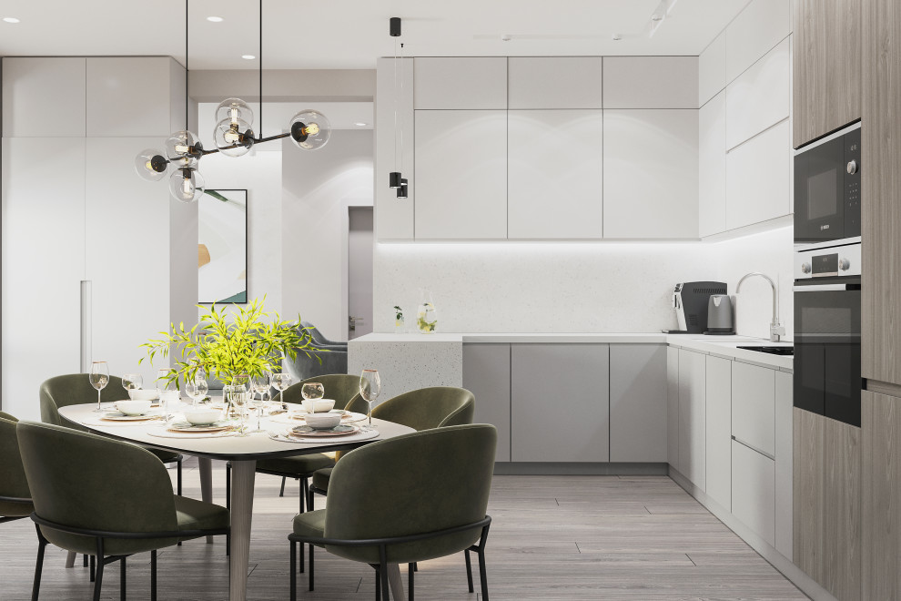 Кухня столовая в стиле минимализм в серых тонах
