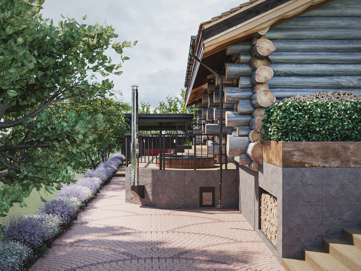 Благоустройство двора загородного дома.