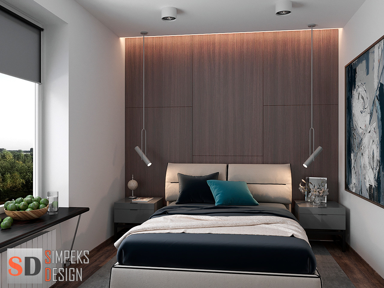 Wooden panel behind the bed