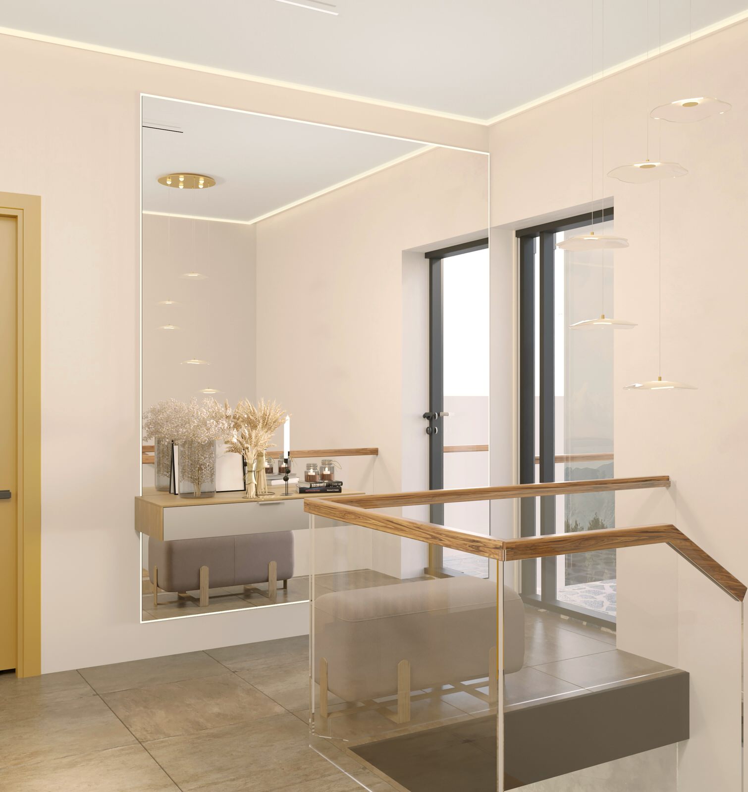 Двухэтажный жилой дом с видом на горы.