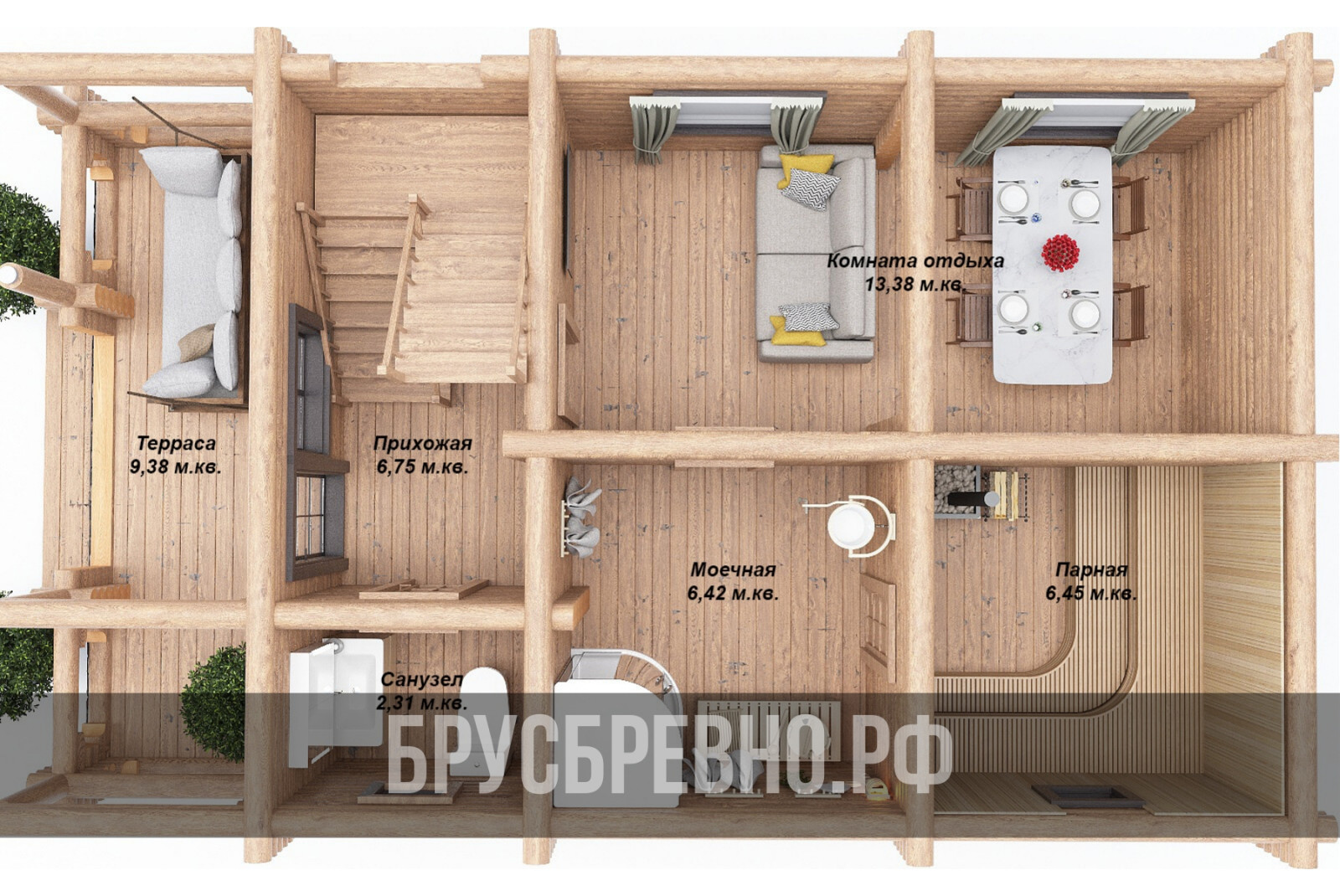 Проект 563 Баня 6х10 бревно 200