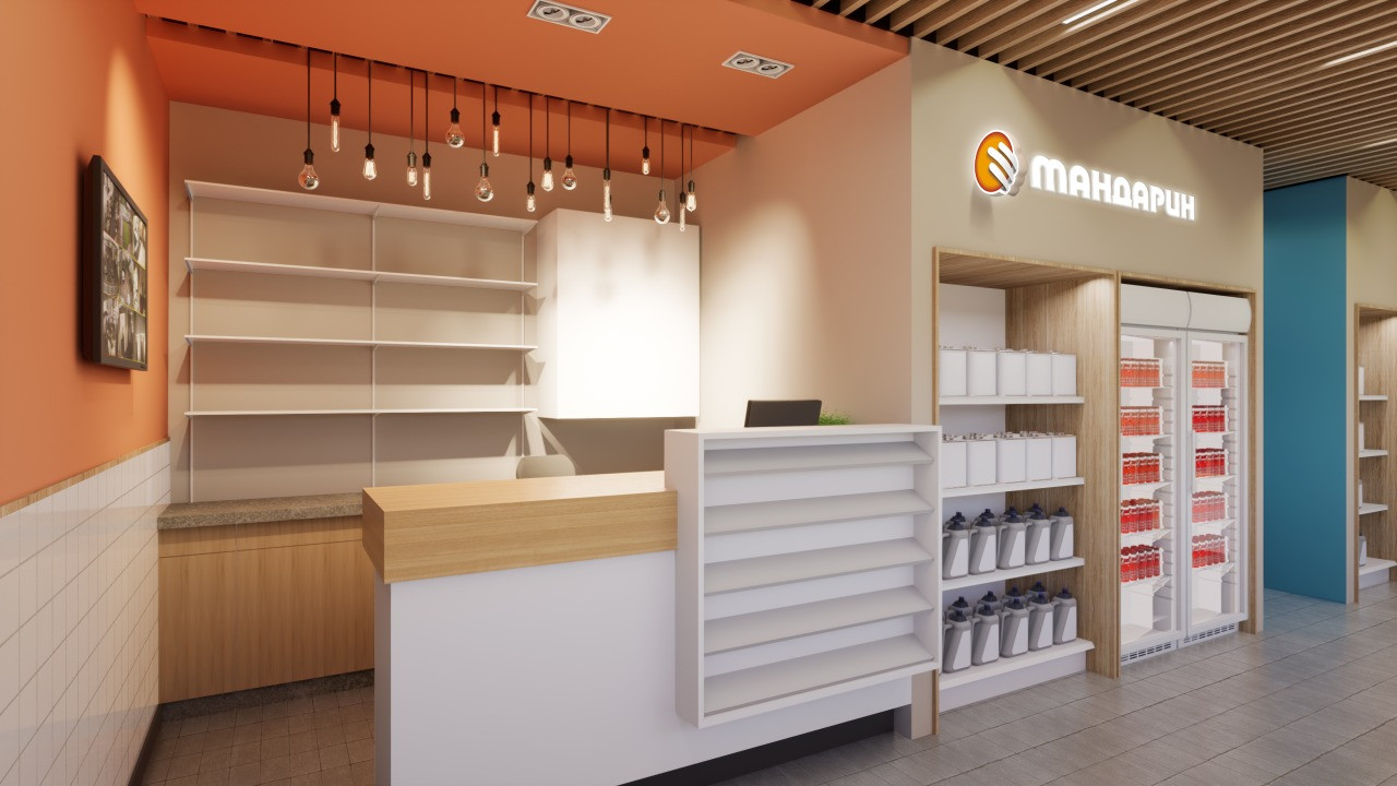 Интерьер кафе и магазина сети заправок "Апельсин", Рославль