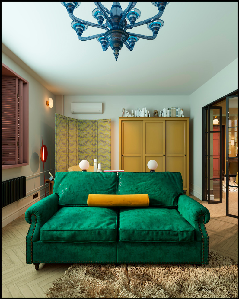 Эклектичный проект квартиры с огромной гардеробной с окном