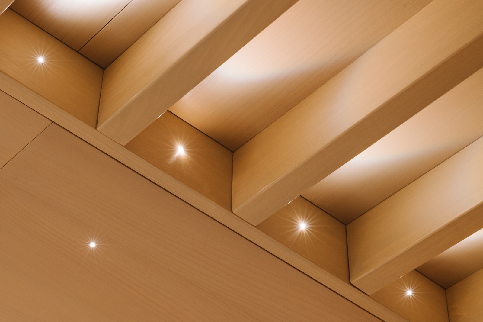 Точечное освещение балок.