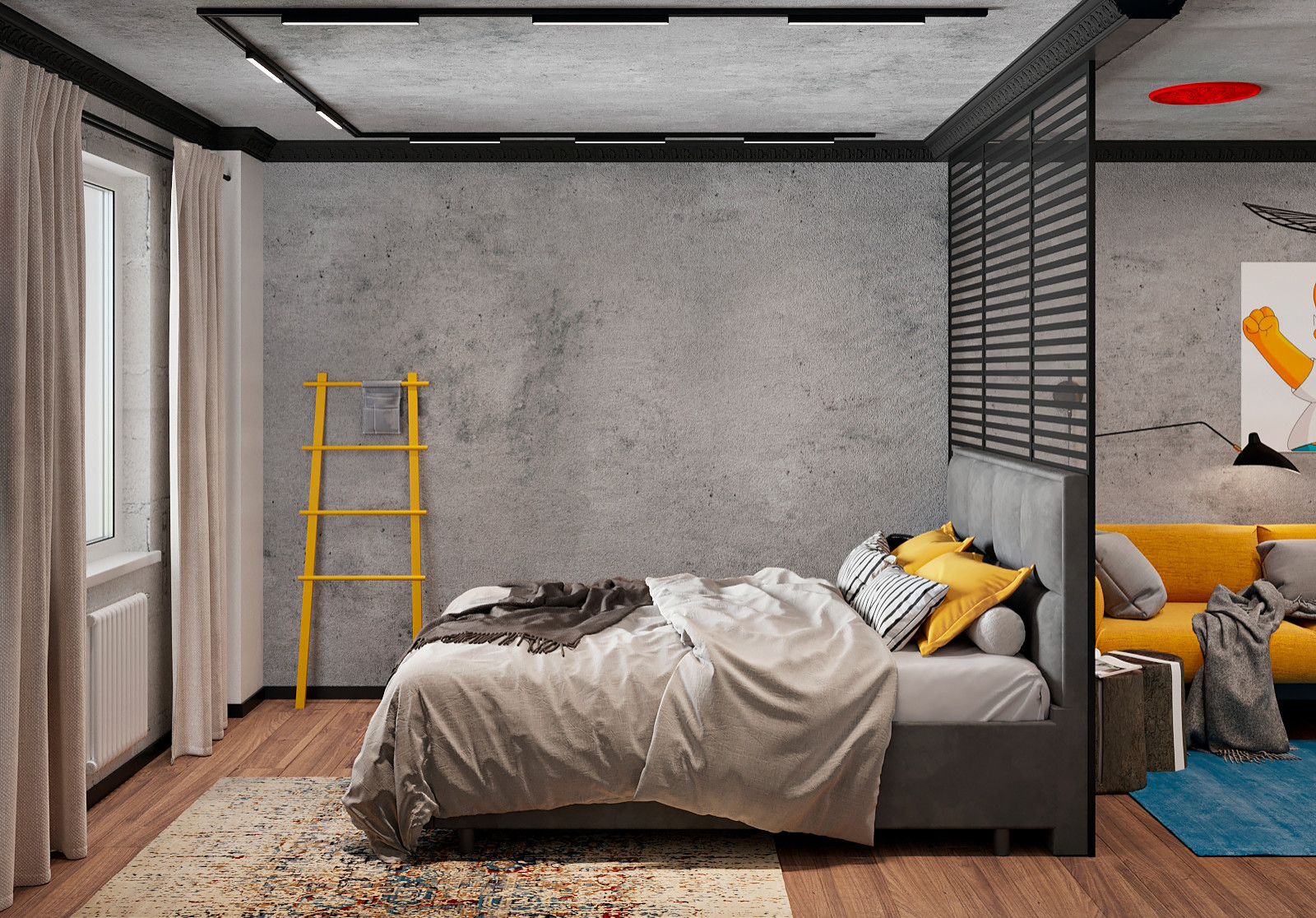 спальня в стиле лофт