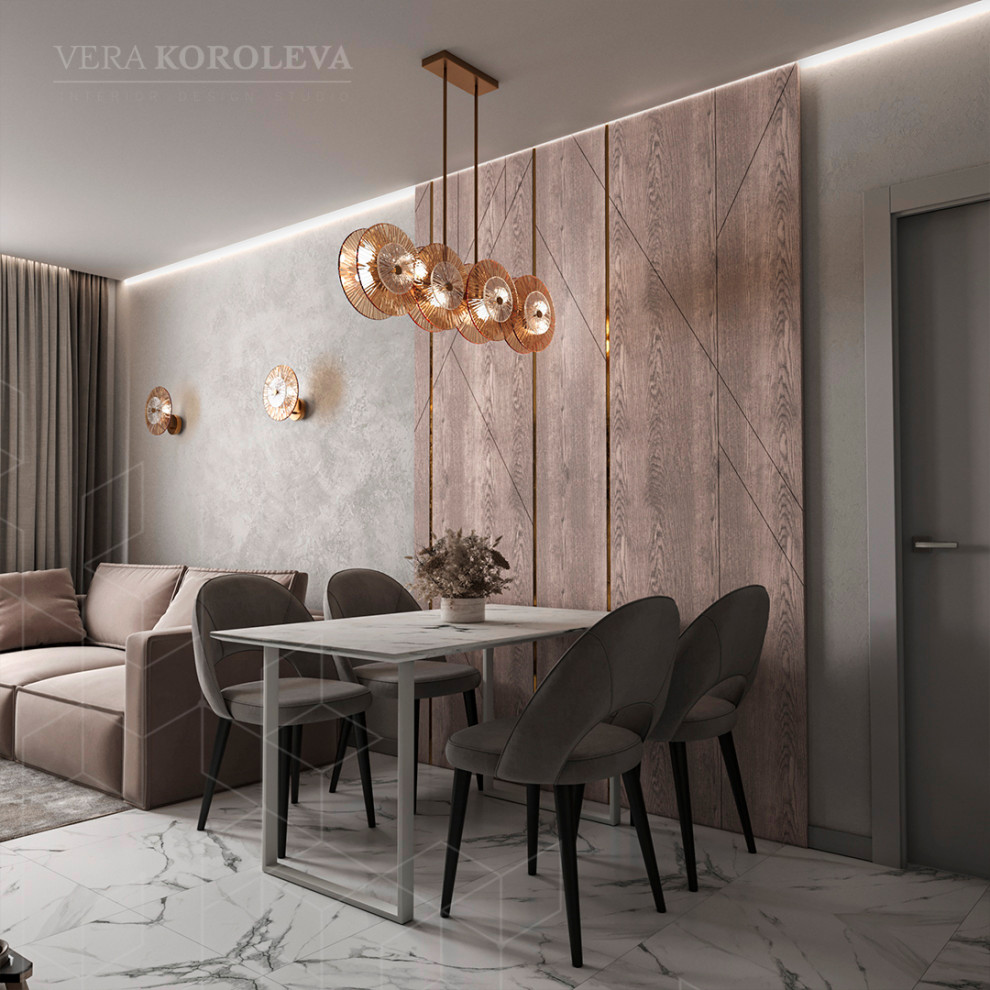 Дизайн-проект двухкомнатной квартиры с золотыми акцентами в ЖК "Q-Мир"