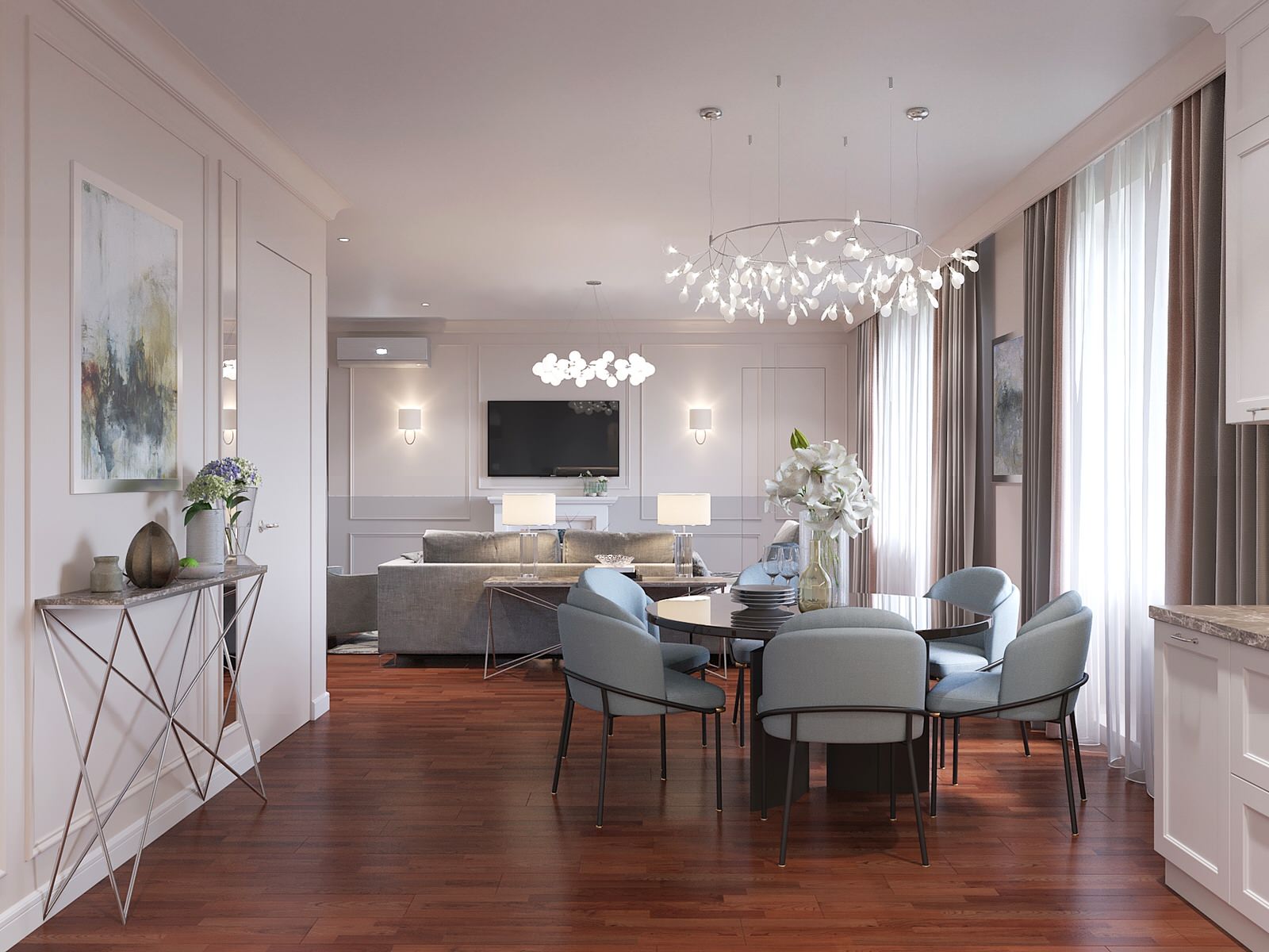 Интеллигентная серо-голубая квартира