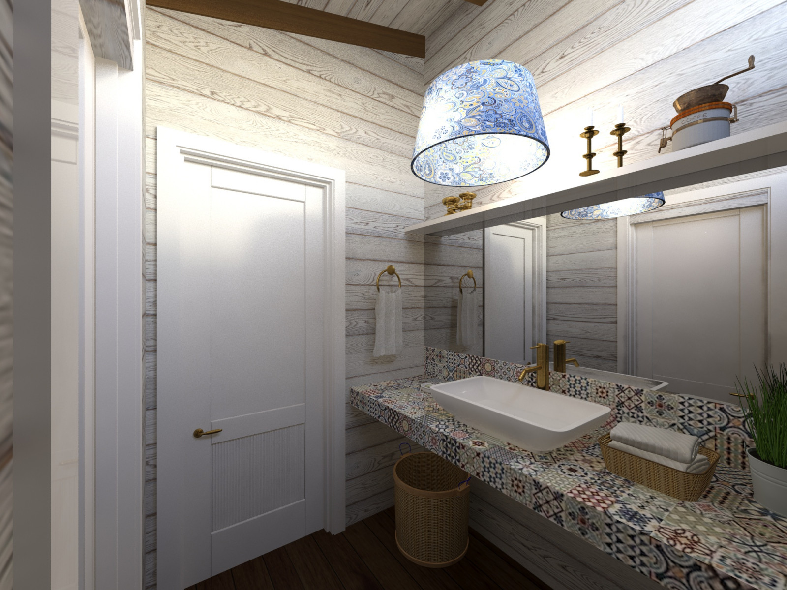 Интерьер бани в стиле кантри, санузел