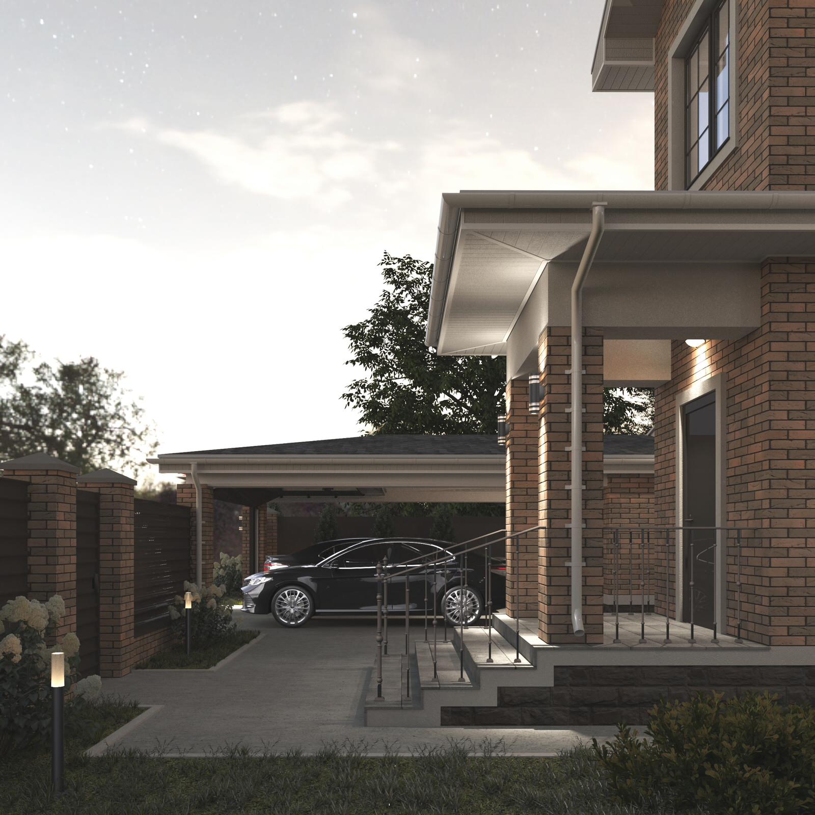 Реновация коттеджа (фасады, пристрой гаража и сауны с верандой, наружный свет)