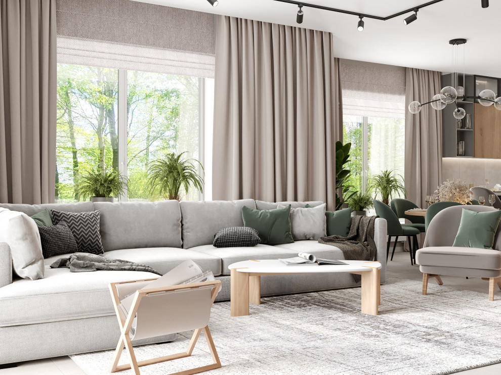 Визуализация кухни-гостиной в современном стиле