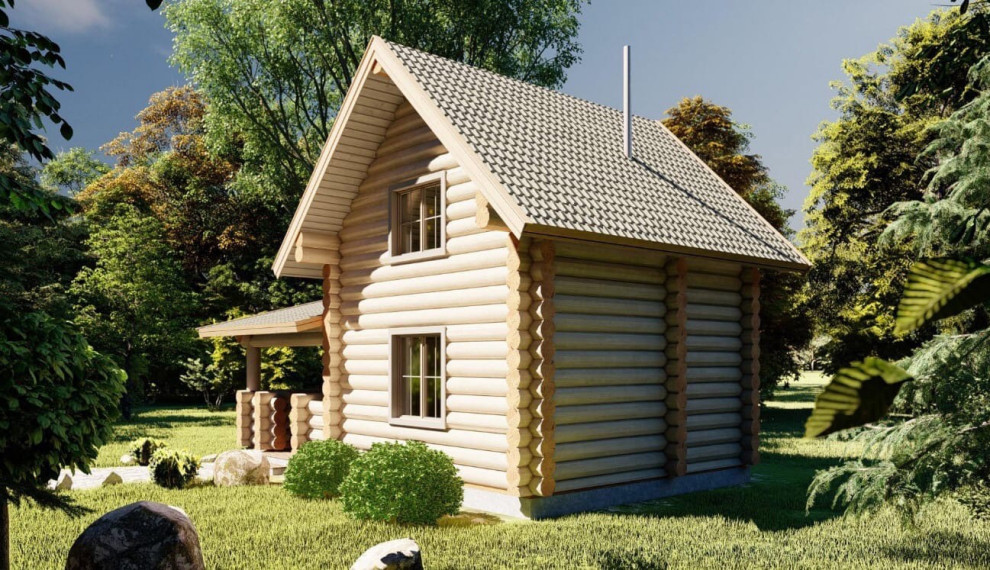 Баня из бревна с мансардным этажом