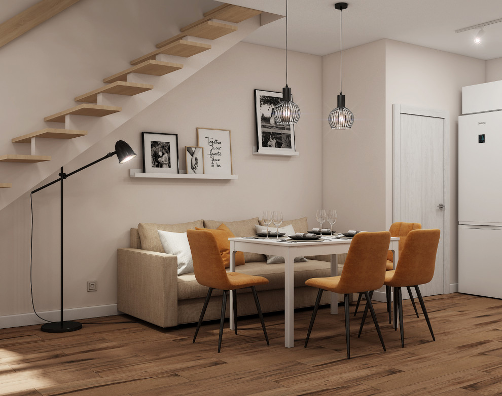 Кухня-гостиная, ванная. Таунхаус "Волжские пенаты" г. Ярославль 2021год