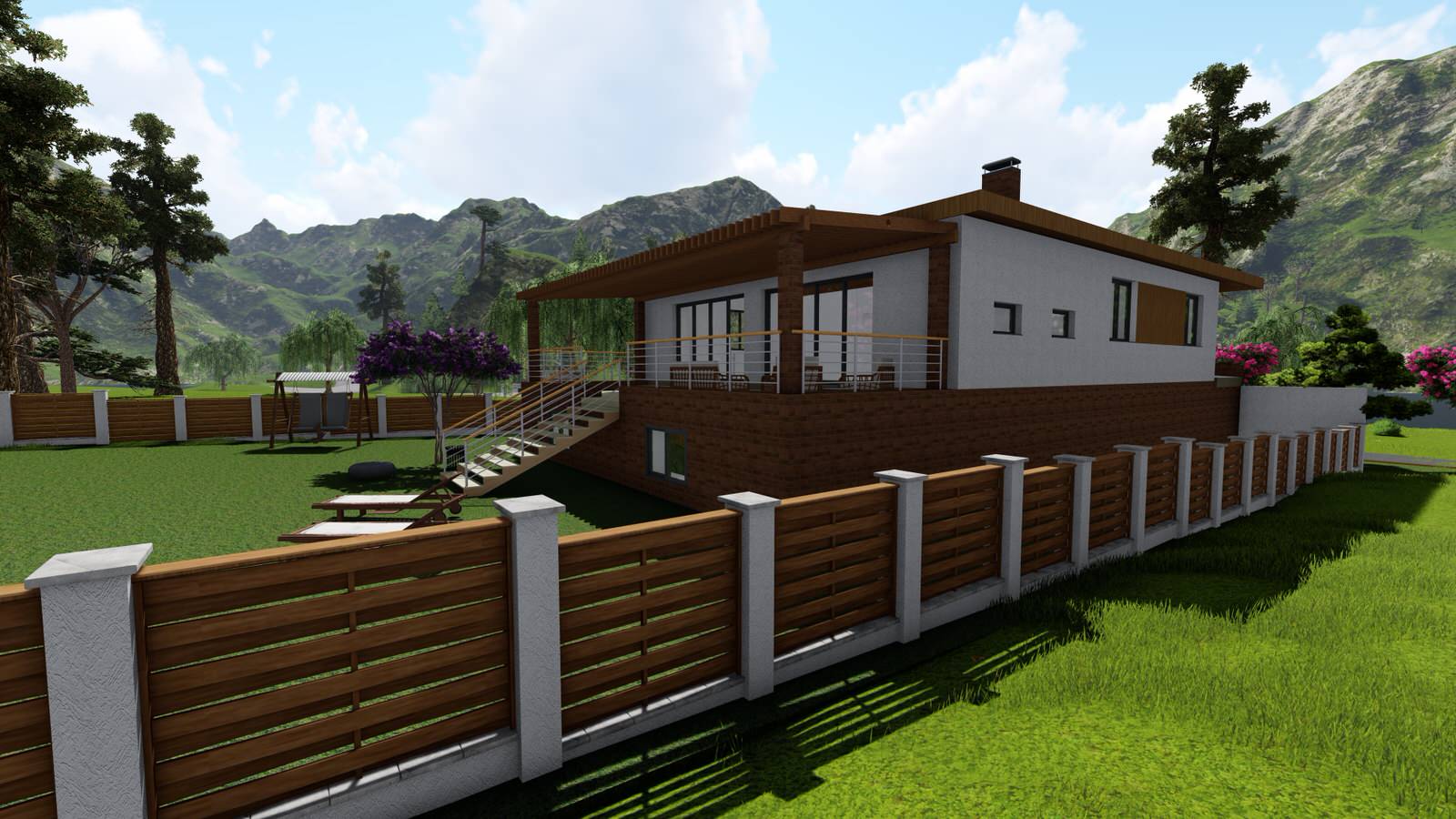 Дом на уклонном участке с цокольным этажом, и открытой терассой