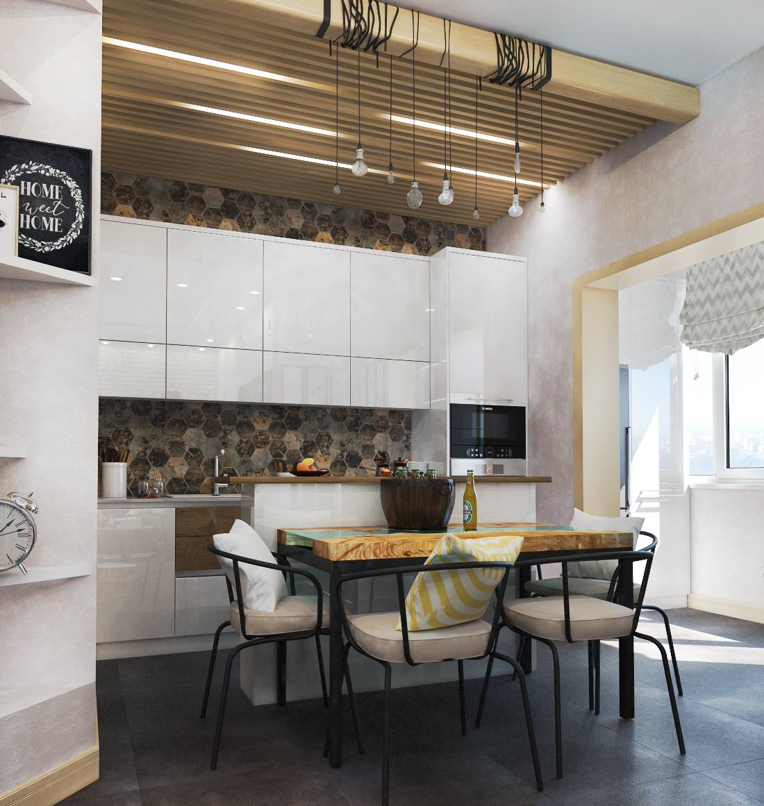 Объединённая кухня-гостиная в квартире молодого холостяка