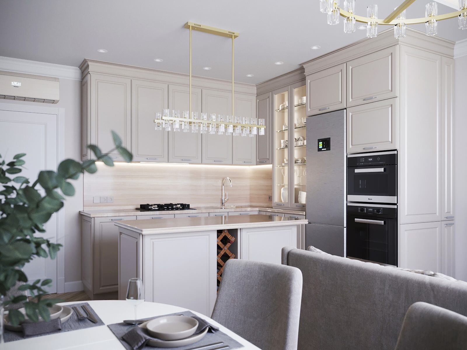 Обложка проекта: Сдержанная классика в интерьере кухни-гостиной