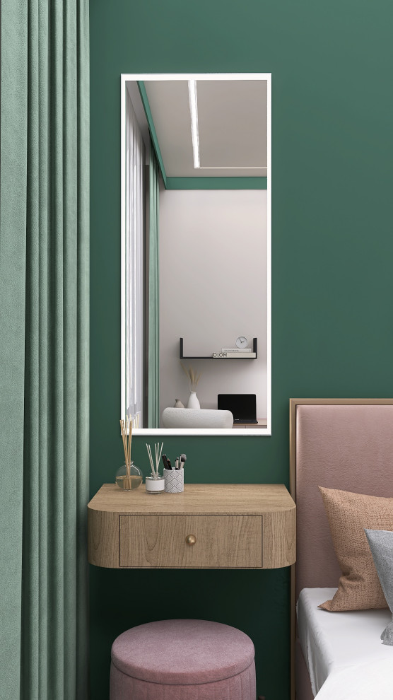 Квартира-студия 24 м2 "Зеленая гармония с розовым акцентом"