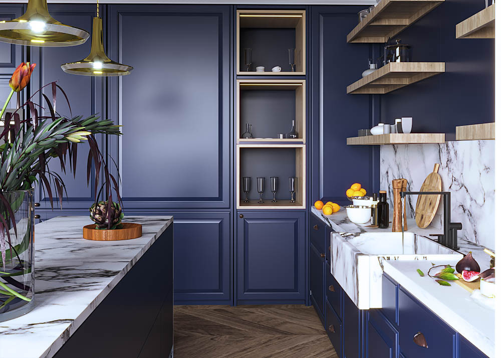 Дизайн-проект кухни в синих тонах