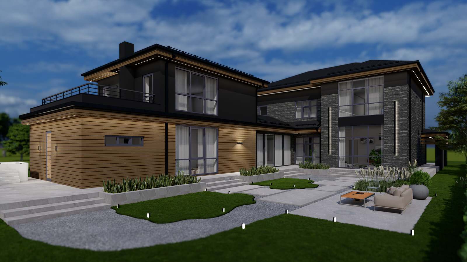 Современный дом с баней и террасой