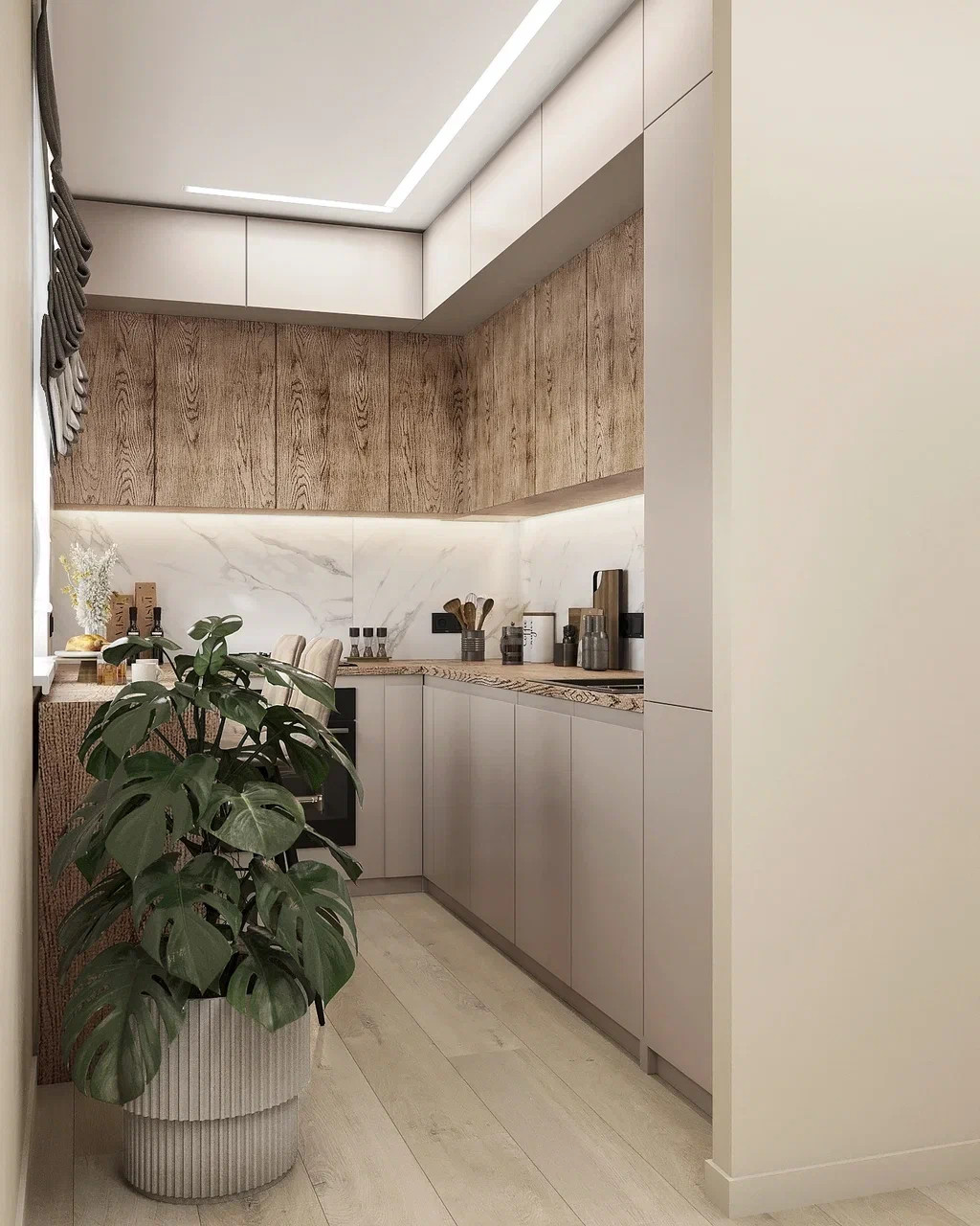 Квартира с двумя спальнями в современном стиле в теплых тонах