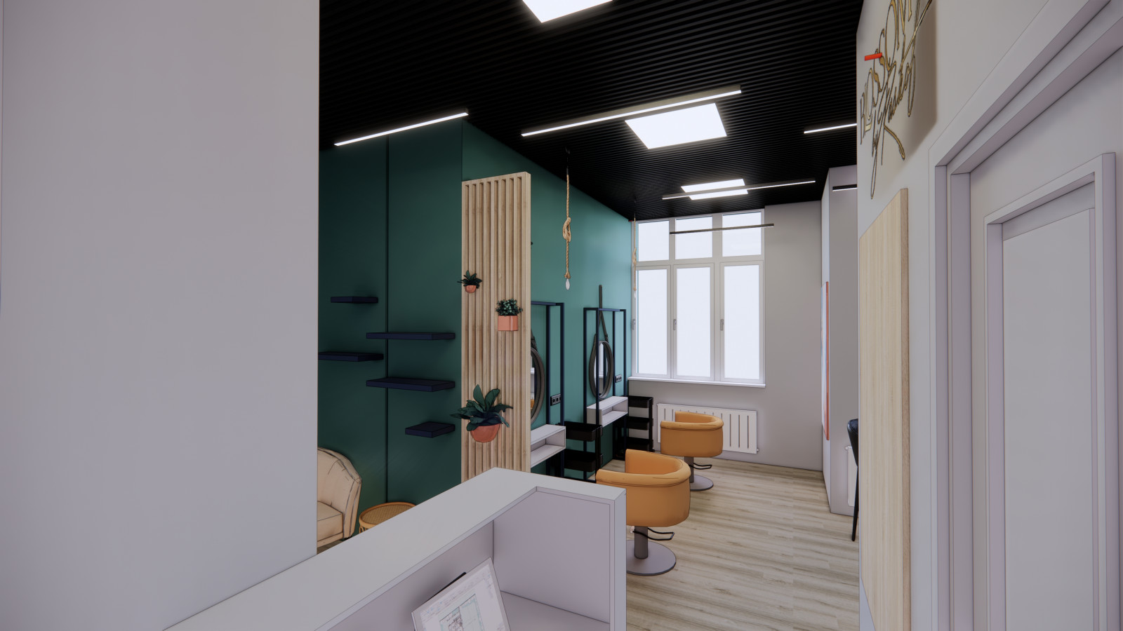 Дизайн-проект студии наращивания волос 30 кв.м.