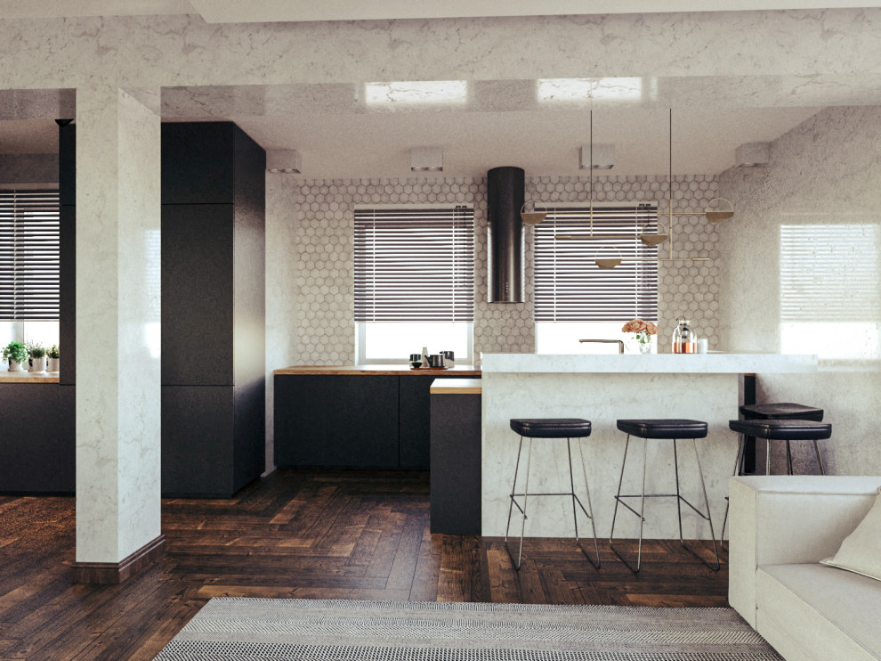 Дизайн кухни-гостиной 72 м.кв.