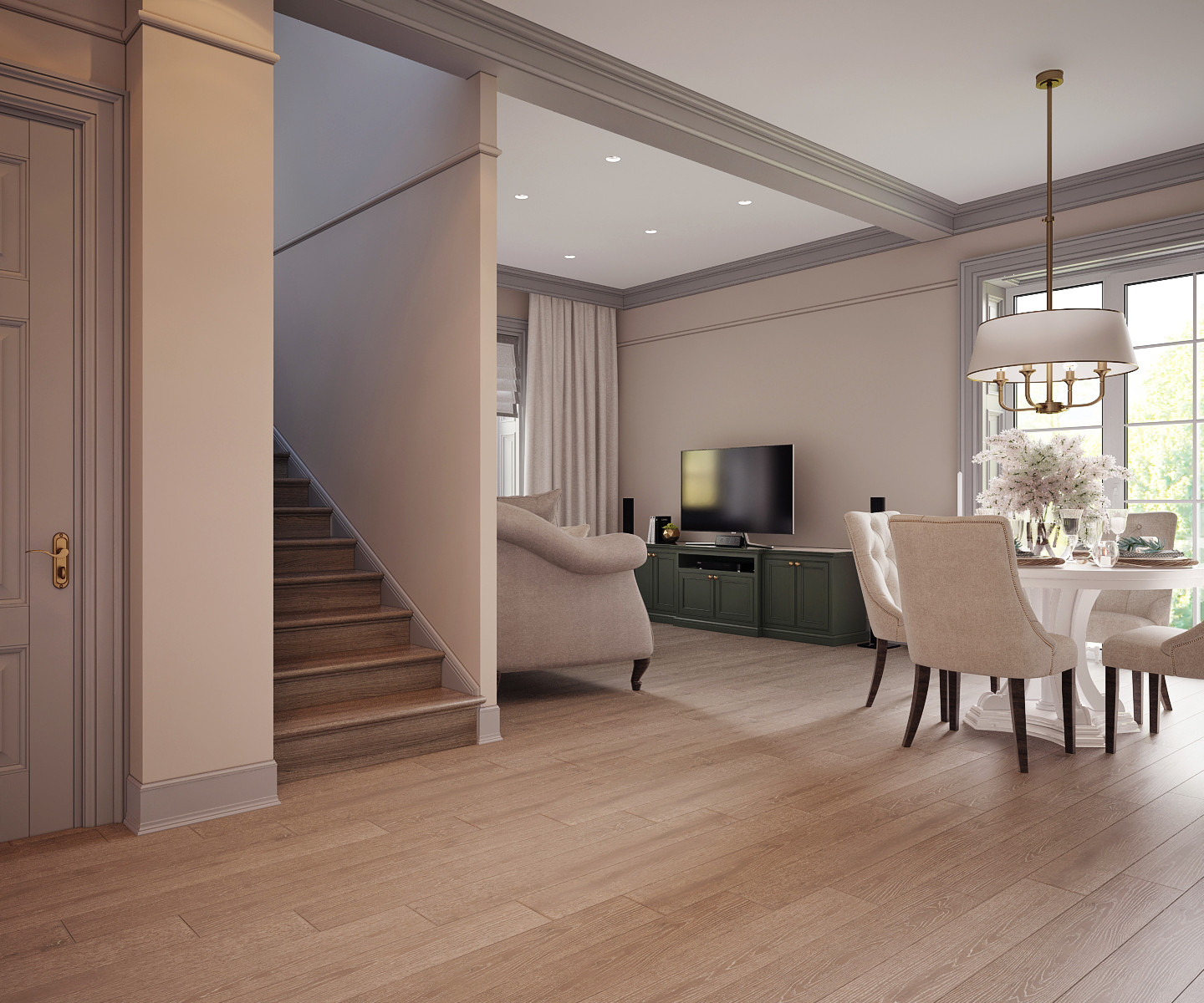 Рабочий проект Дом 200 квм. - Американский стиль. Работа над кухней-гостиной