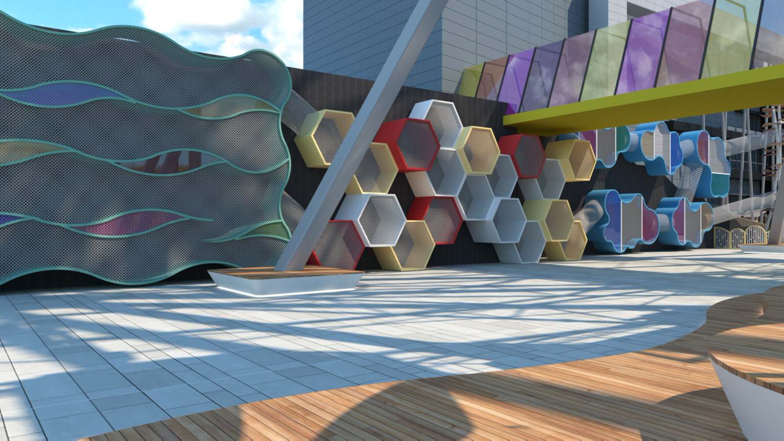 Прогулочная зона под колесом обозрения КРК Мегаполис