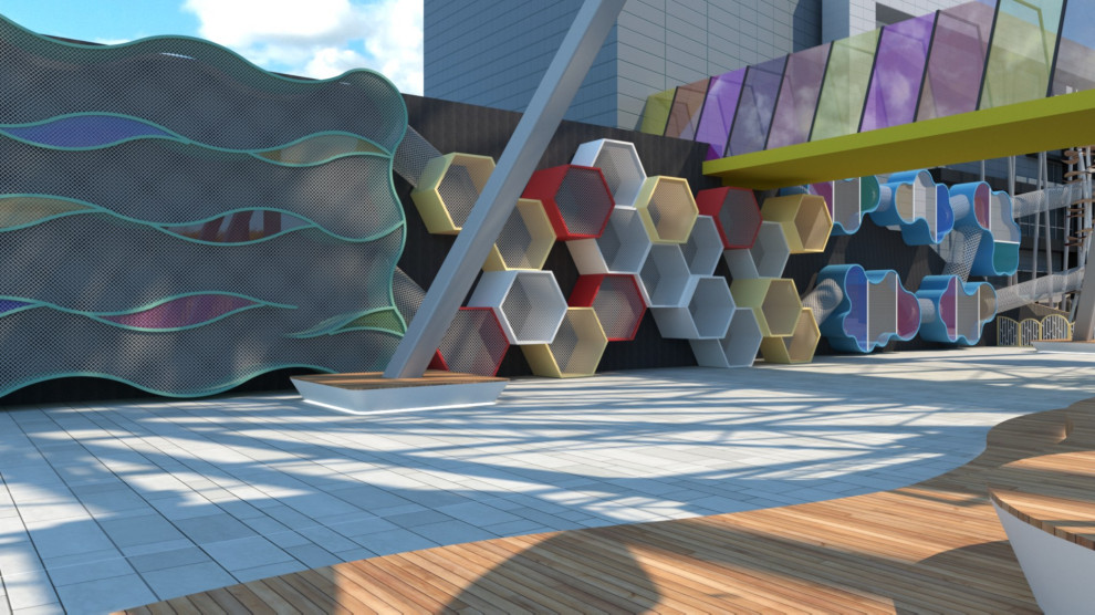 Прогулочная зона под колесом обозрения КРК Мегаполис