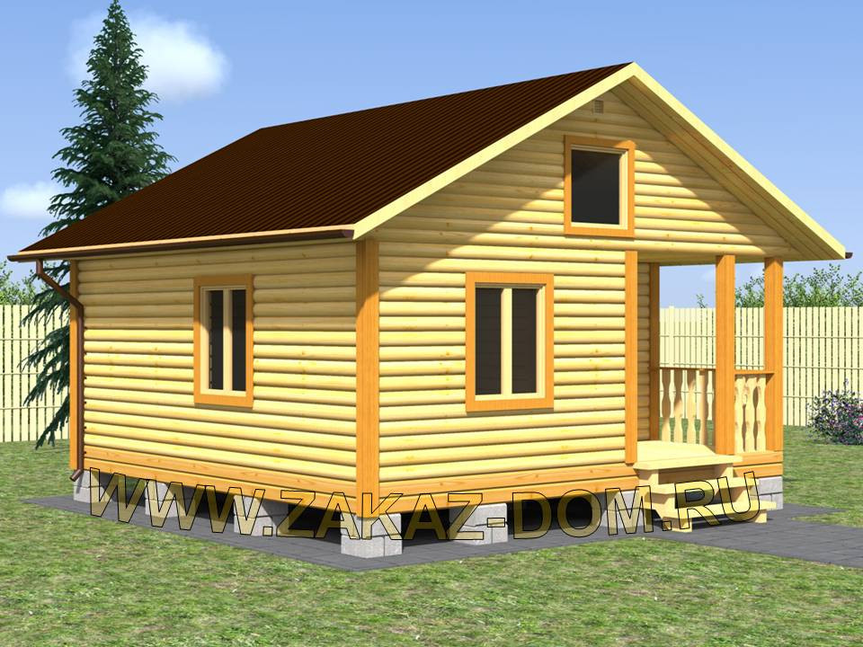 Проект одноэтажной бани из бруса (6х6 м) : Б-108