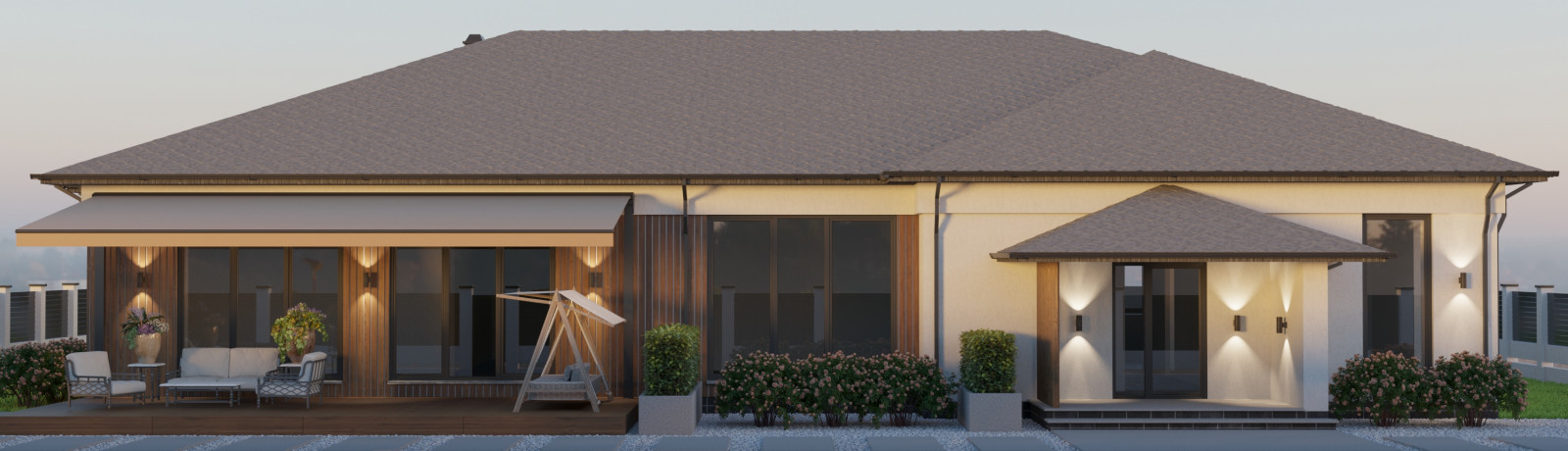 Современный одноэтажный дом 261м2