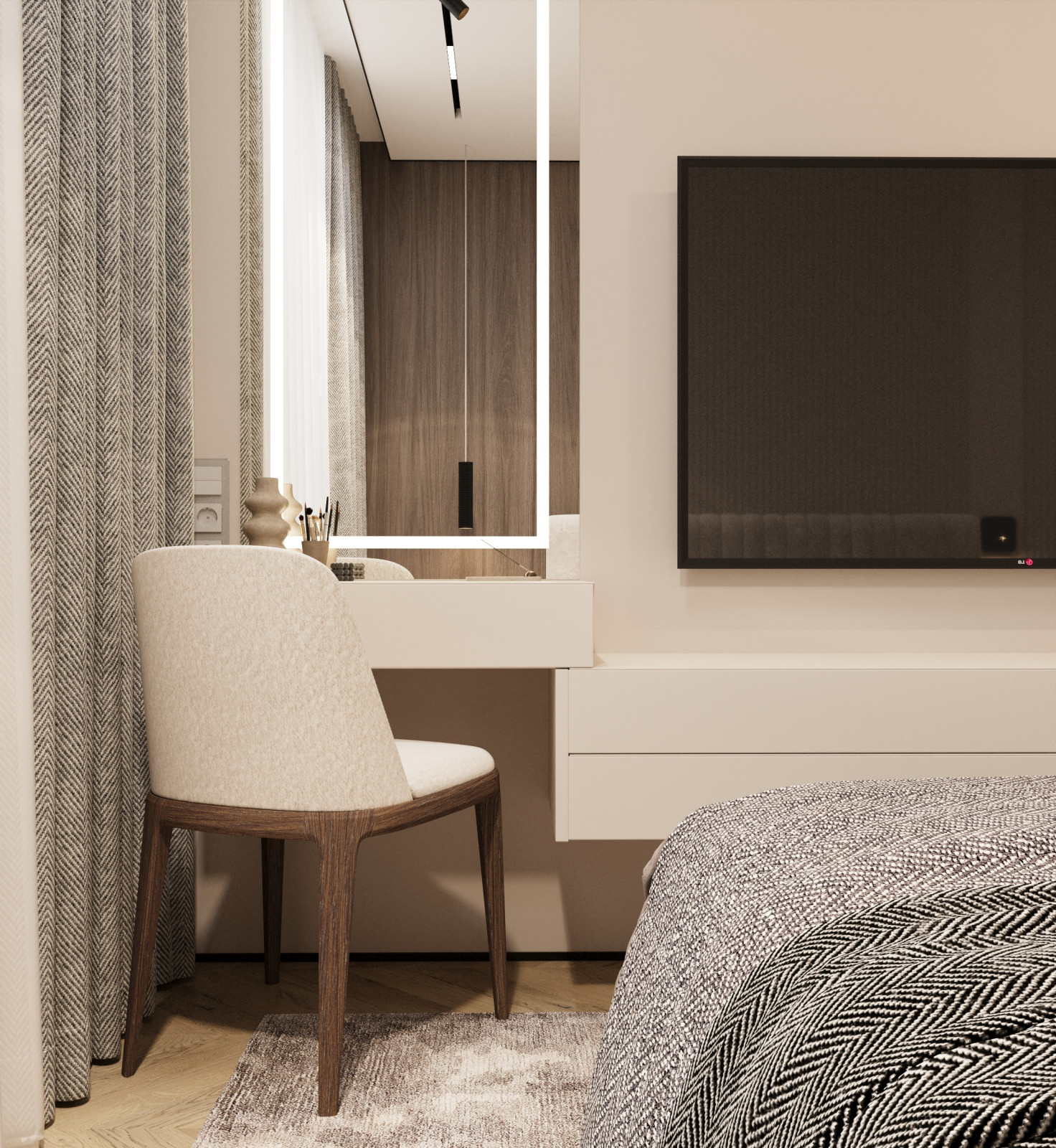 Дизайн интерьера спальни  в квартире  ЖК "Брусника"