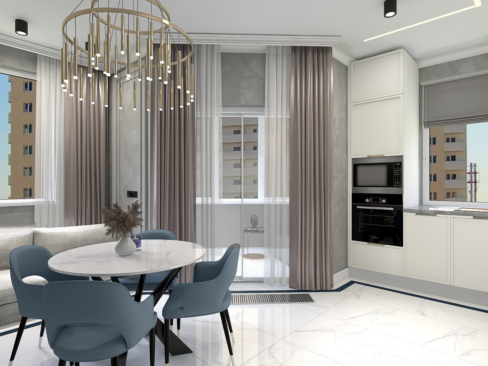 Гостиная в серо-голубых тонах