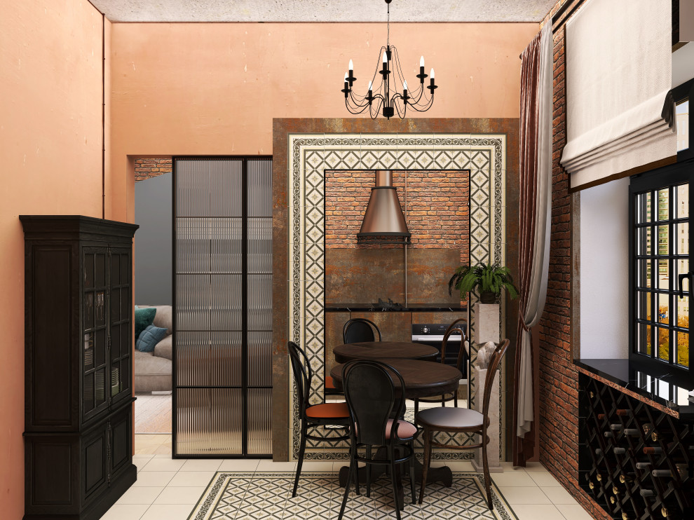 Кухня и ванная в силе ретро в трехкомнатной квартире старого фонда