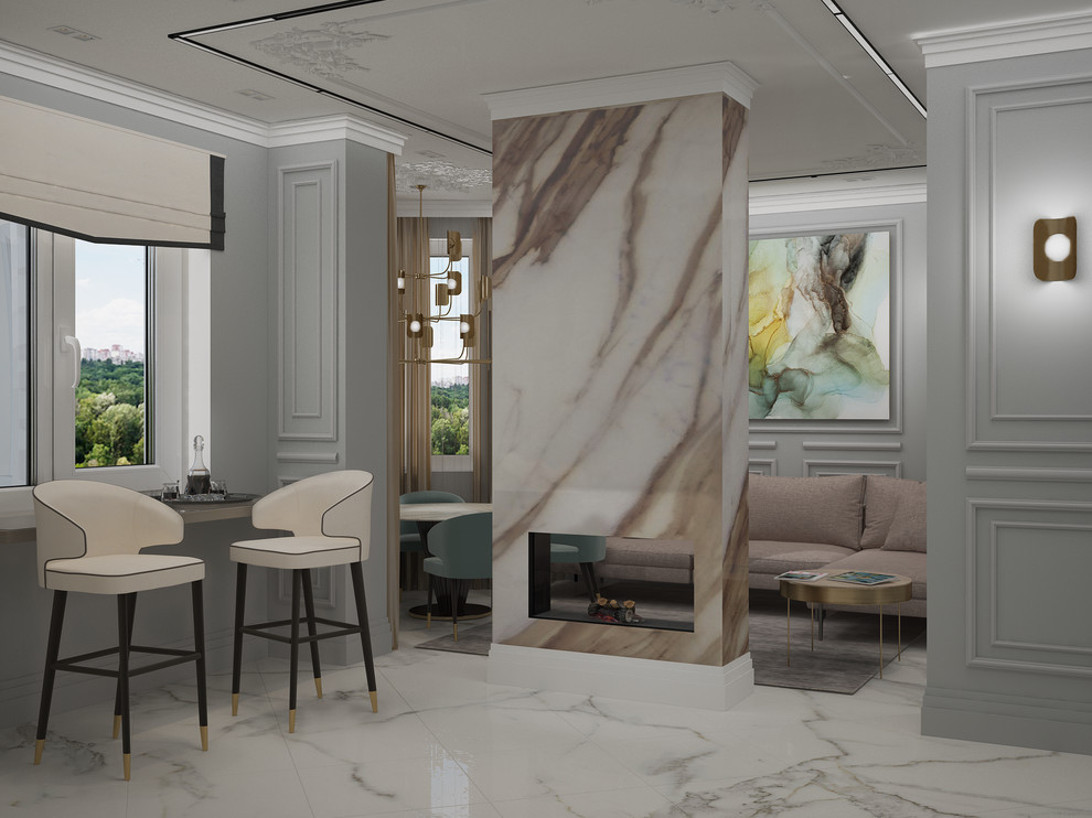 2-ух комнатная квартира в стиле Контемпорари. Кухня-гостиная