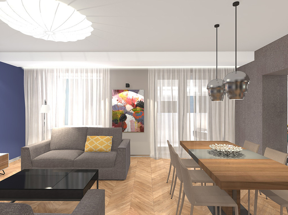 Дизайн-проект квартиры в современном стиле в серо-синих оттенках