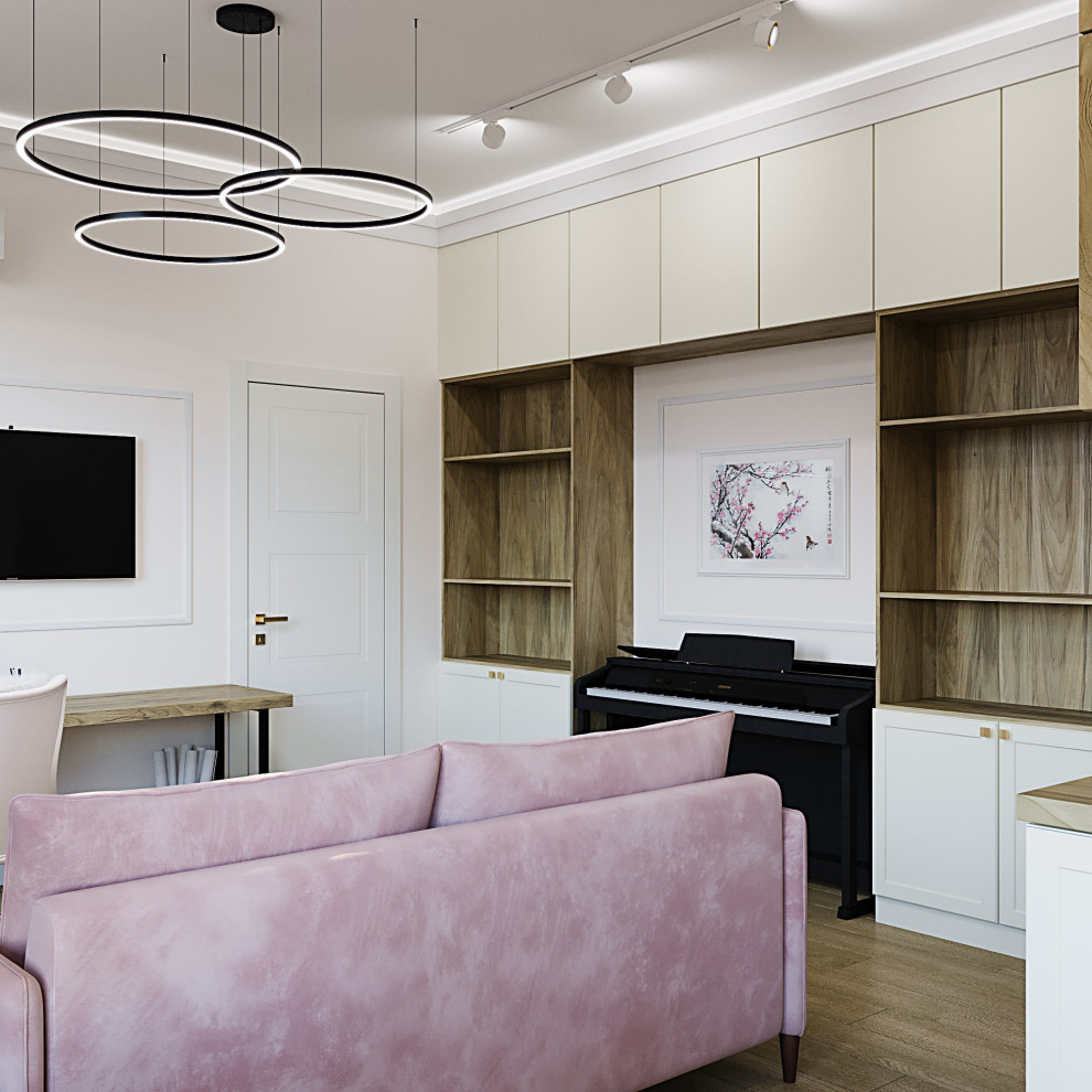 Визуализация кухни-гостиной с рабочим местом